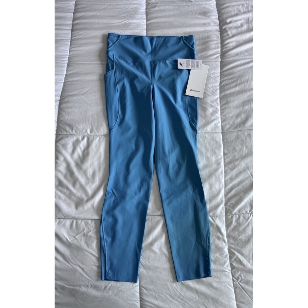 New Lululemon Size 8 Leggings Fast & Free HR Tight 25" Washed Blue 40+ UV $128